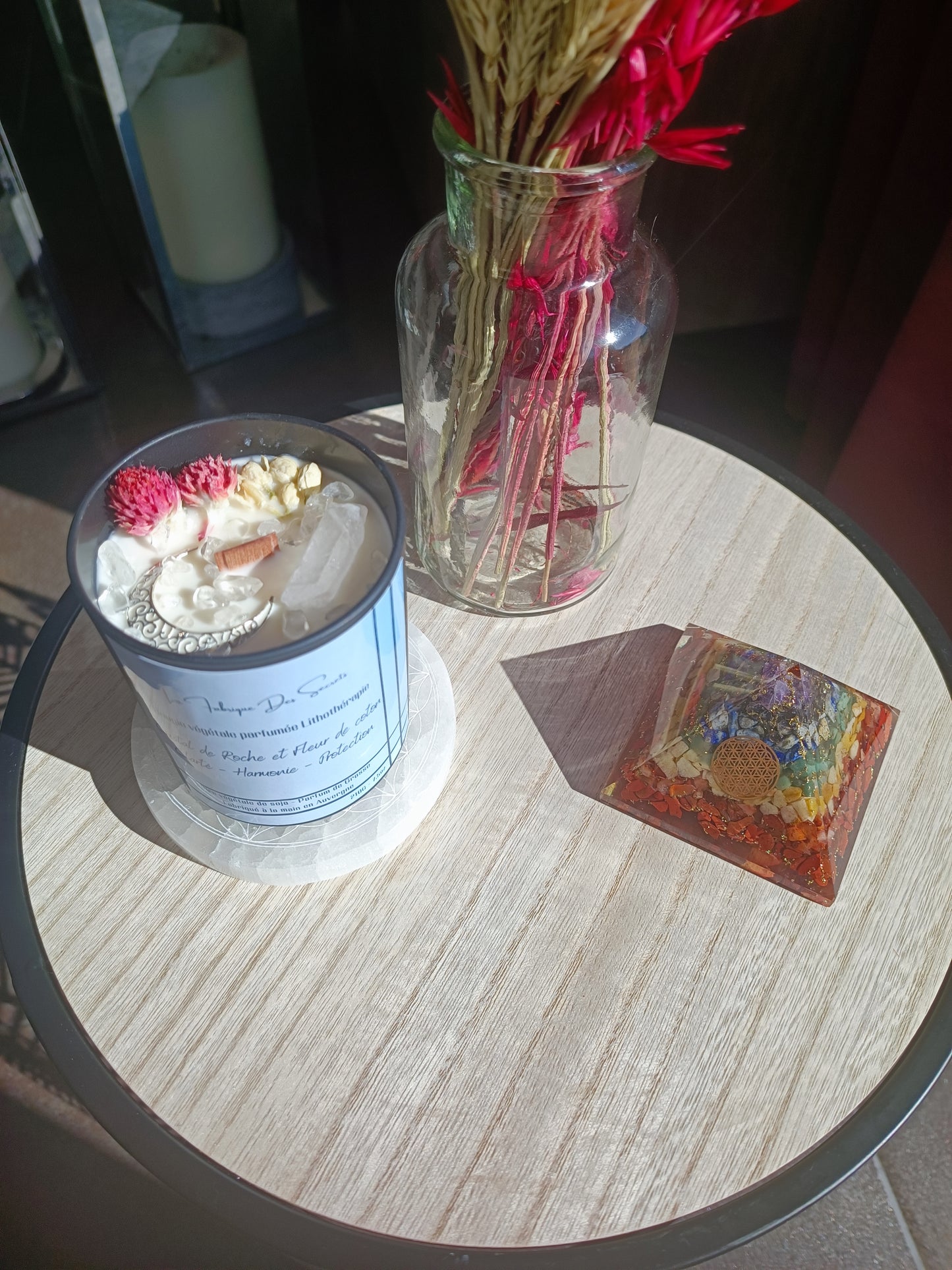 Bougie Lithothérapie - Cristal de Roche et Fleur de Coton