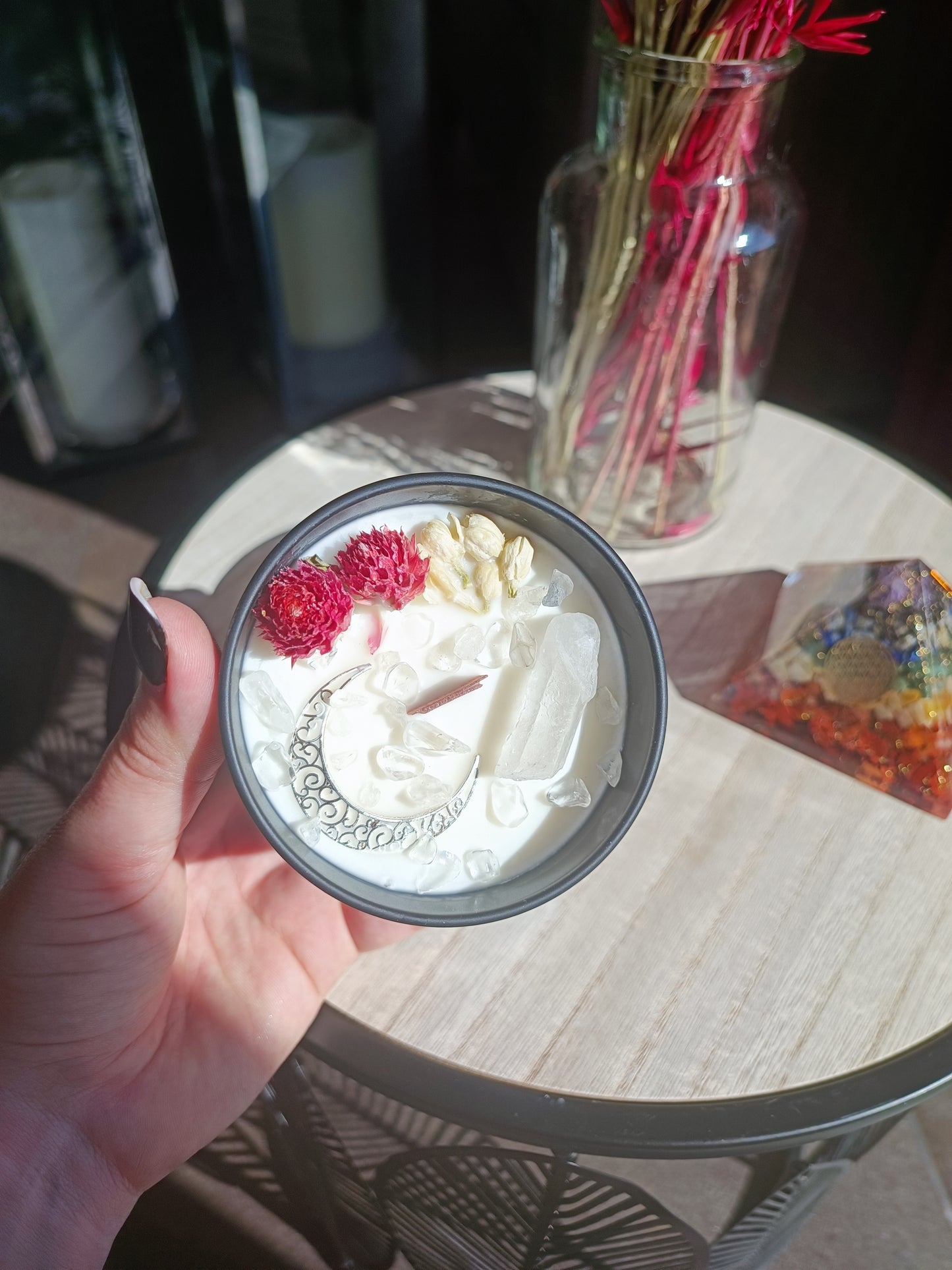Bougie Lithothérapie - Cristal de Roche et Fleur de Coton